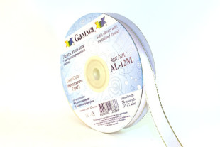 Лента атласная 12 мм двухстор. с металл. нитью "Gamma" №080св.сиреневый/золото